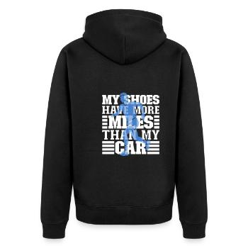 Laufen Schuhe haben mehr Meilen als mein Auto - Unisex Premium Bio Zip Hoodie - Schwarz - Hinten - Nico (187cm)