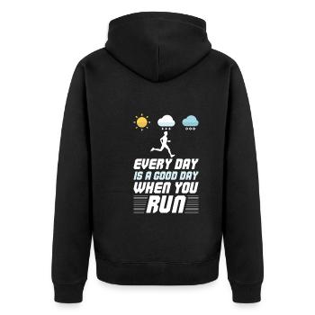 Jeder Tag ist ein guter Tag, wenn du läufst - - Unisex Premium Bio Zip Hoodie - Schwarz - Hinten - Nico (187cm)