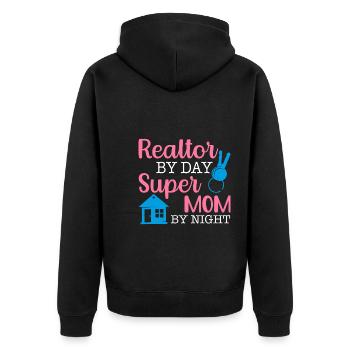 Immobilienmaklerin Mama Mutter Immobilienbüro - Unisex Premium Bio Zip Hoodie - Schwarz - Hinten - Nico (187cm)