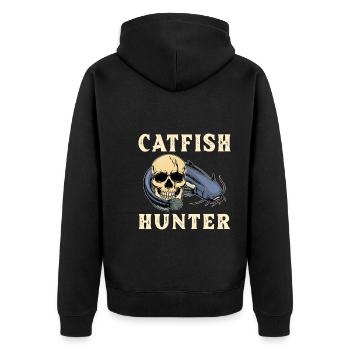 Welsjäger Catfish - Unisex Premium Bio Zip Hoodie - Schwarz - Hinten - Nico (187cm)