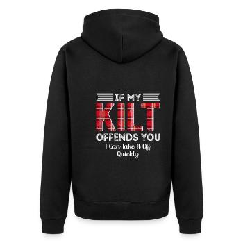 Wenn mein Kilt Sie beleidigt - Scotsman - Unisex Premium Bio Zip Hoodie - Schwarz - Hinten - Nico (187cm)