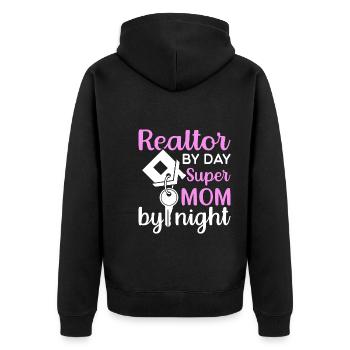Immobilienmaklerin bei Tag Super-Mama bei Nacht - Unisex Premium Bio Zip Hoodie - Schwarz - Hinten - Nico (187cm)