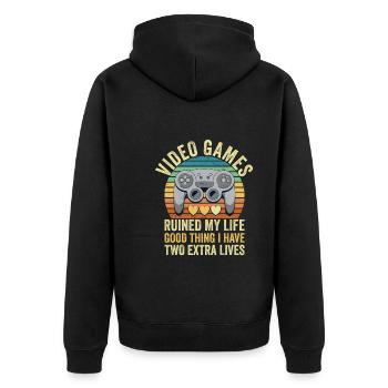 Old School Video Games Video Spiele - Unisex Premium Bio Zip Hoodie - Schwarz - Hinten - Nico (187cm)