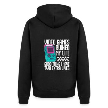 Videospiele haben Leben ruiniert Spielekonsole - Unisex Premium Bio Zip Hoodie - Schwarz - Hinten - Nico (187cm)