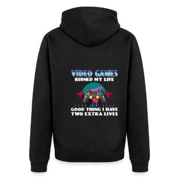 Videospiele Gamer Spruch 90er Jahre Gaming - Unisex Premium Bio Zip Hoodie - Schwarz - Hinten - Nico (187cm)