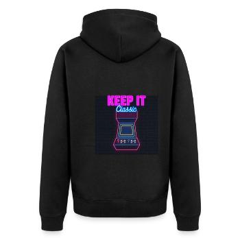 Keep It Classic - Retro 90er Arcade-Spiele - Unisex Premium Bio Zip Hoodie - Schwarz - Hinten - Nico (187cm)