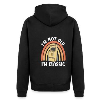 Nicht alt, ich bin klassisch Arcade-Spiele-Konsole - Unisex Premium Bio Zip Hoodie - Schwarz - Hinten - Nico (187cm)