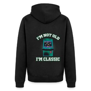 Nicht alt, ich bin klassisch Arcade-Spiele-Konsole - Unisex Premium Bio Zip Hoodie - Schwarz - Hinten - Nico (187cm)