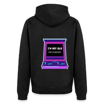Nicht alt, ich bin klassisch Arcade-Spiele-Konsole - Unisex Premium Bio Zip Hoodie - Schwarz - Hinten - Nico (187cm)