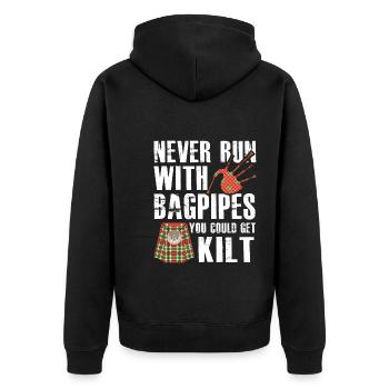Kilt Schottland - Unisex Premium Bio Zip Hoodie - Schwarz - Hinten - Nico (187cm)