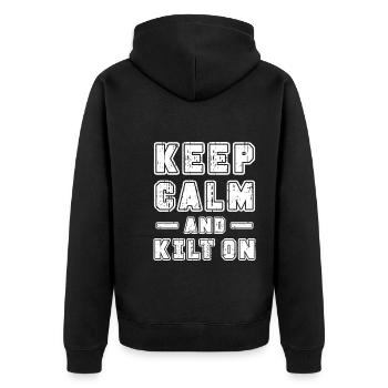 Schottenrock Kilt Spruch Schottland Highlands - Unisex Premium Bio Zip Hoodie - Schwarz - Hinten - Nico (187cm)