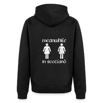 Schottisches Toilettenschild Schottland Kilt Rock - Unisex Premium Bio Zip Hoodie - Schwarz - Hinten - Nico (187cm)