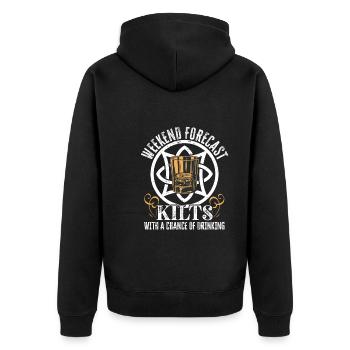 Herrenrock Schottenrock Kilt Schottland Spruch - Unisex Premium Bio Zip Hoodie - Schwarz - Hinten - Nico (187cm)