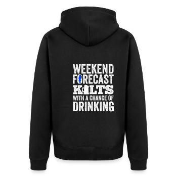 Herrenrock Schottenrock Kilt Schottland Spruch - Unisex Premium Bio Zip Hoodie - Schwarz - Hinten - Nico (187cm)