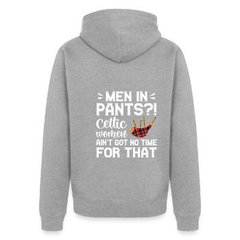 Kilt Männer Spruch Schottenrock - Unisex Premium Bio Zip Hoodie - Grau meliert - Hinten - Nico (187cm)