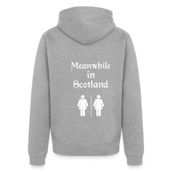 Kilt Männer Spruch Schottenrock - Unisex Premium Bio Zip Hoodie - Grau meliert - Hinten - Nico (187cm)