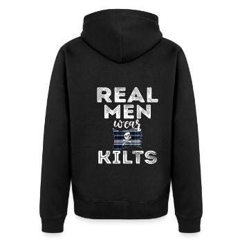 Kilt Männer Spruch Schottenrock - Unisex Premium Bio Zip Hoodie - Schwarz - Hinten - Nico (187cm)