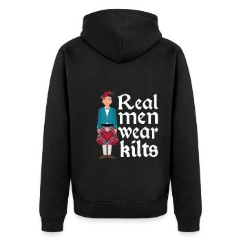 Kilt Männer Spruch Schottenrock - Unisex Premium Bio Zip Hoodie - Schwarz - Hinten - Nico (187cm)