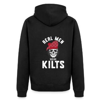 Kilt Männer Spruch Schottenrock - Unisex Premium Bio Zip Hoodie - Schwarz - Hinten - Nico (187cm)