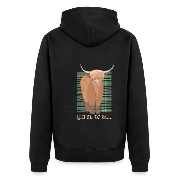 Schottischer Kilt Tracht - Schottenrock Schottland - Unisex Premium Bio Zip Hoodie - Schwarz - Hinten - Nico (187cm)