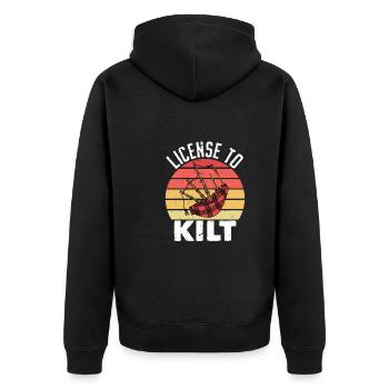 Schottischer Kilt Tracht - Schottenrock Schottland - Unisex Premium Bio Zip Hoodie - Schwarz - Hinten - Nico (187cm)