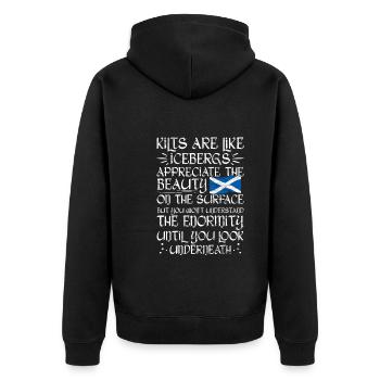 Schottischer Kilt Tracht - Schottenrock Schottland - Unisex Premium Bio Zip Hoodie - Schwarz - Hinten - Nico (187cm)