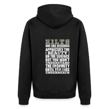 Schottischer Kilt Tracht - Schottenrock Schottland - Unisex Premium Bio Zip Hoodie - Schwarz - Hinten - Nico (187cm)