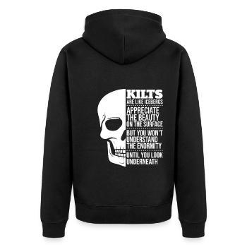 Schottischer Kilt Tracht - Schottenrock Schottland - Unisex Premium Bio Zip Hoodie - Schwarz - Hinten - Nico (187cm)