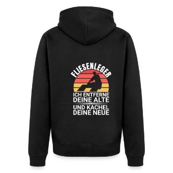 Fliesenleger Fliesenlegerhandwerker - Unisex Premium Bio Zip Hoodie - Schwarz - Hinten - Nico (187cm)