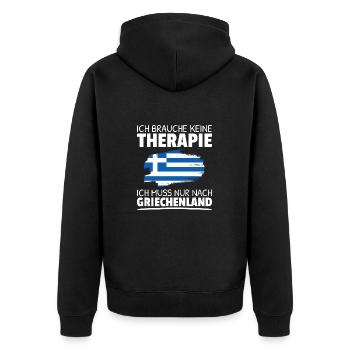 Keine Therapie Muss Nur Nach Griechenland Sprüche - Unisex Premium Bio Zip Hoodie - Schwarz - Hinten - Nico (187cm)
