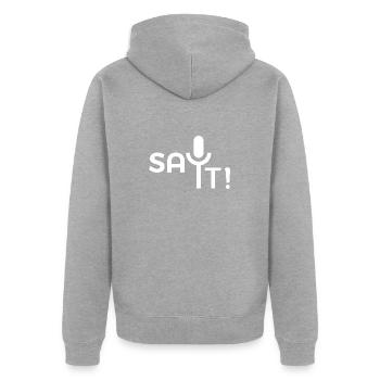 Say it - Unisex Premium Organic Zip Hoodie - heather grey - Back - Nico (187cm)