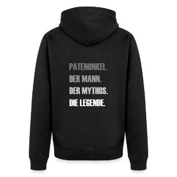 Patenonkel - Unisex Premium Bio Zip Hoodie - Schwarz - Hinten - Nico (187cm)