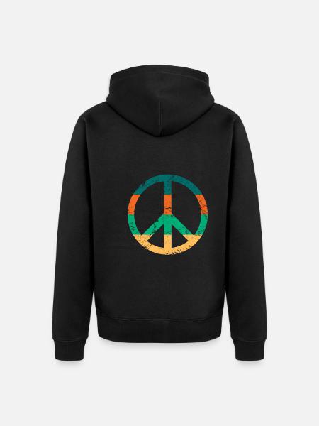 Retro Design Friedenszeichen Peace Zeichen - Unisex Premium Bio Zip Hoodie - Schwarz