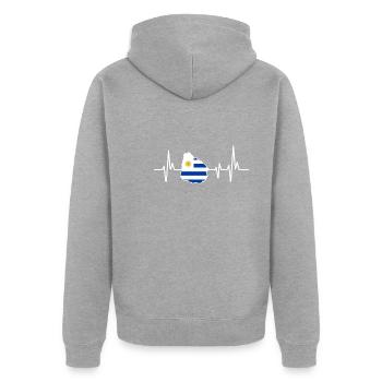 Heartbeat Design Uruguay Flagge - Unisex Premium Bio Zip Hoodie - Grau meliert - Hinten - Nico (187cm)