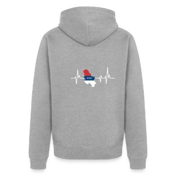 Heartbeat Design Drapeaux serbes Serbie - Veste à capuche bio Premium Unisexe - gris chiné - Dos - Nico (187cm)