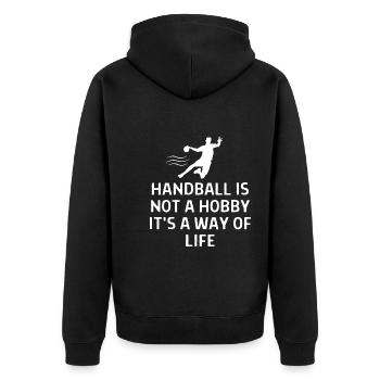 Handball Handballer Spruch Geschenk - Unisex Premium Bio Zip Hoodie - Schwarz - Hinten - Nico (187cm)
