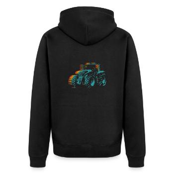 Traktor Retro Traktor Vintage Bauer Landwirt Trakt - Unisex Premium Bio Zip Hoodie - Schwarz - Hinten - Nico (187cm)