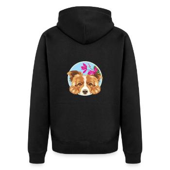 Peeking happy Border Collie dog with pink flowers - Unisex Premium Organic Zip Hoodie - black - Back - Nico (187cm)