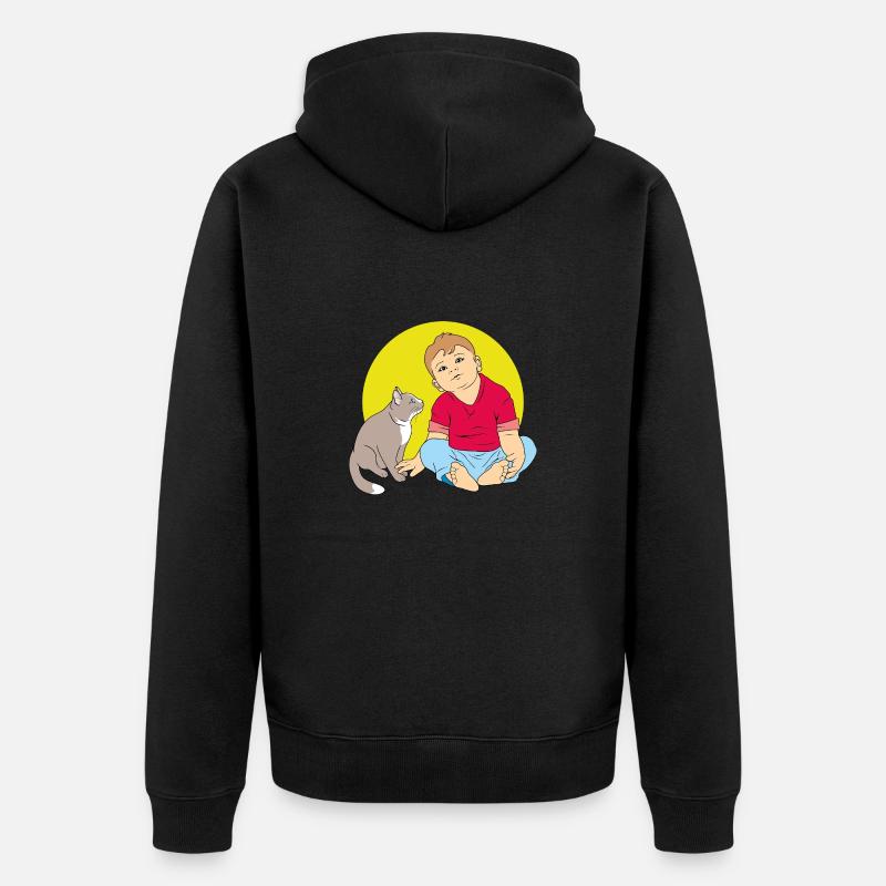 Garçon parlant au chat - Veste à capuche bio Premium Unisexe - noir