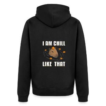 Capybara I am Chill Like that Orange meme - Unisex Premium Organic Zip Hoodie - black - Back - Nico (187cm)