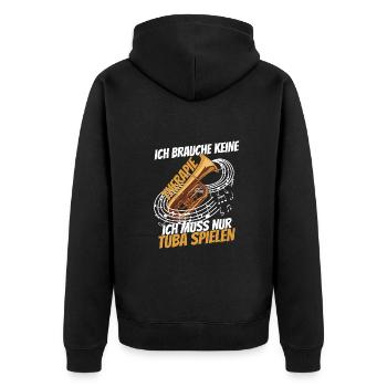 Ich brauche keine Therapie ich muss Tuba spielen - Unisex Premium Bio Zip Hoodie - Schwarz - Hinten - Nico (187cm)