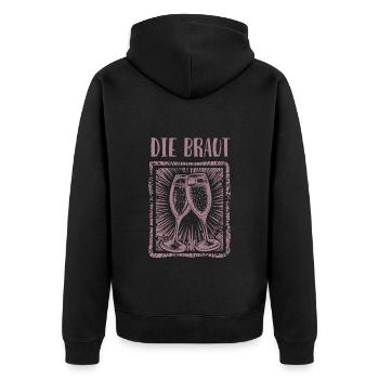 JGA - Die Braut - individueller Name - Unisex Premium Bio Zip Hoodie - Schwarz - Hinten - Nico (187cm)