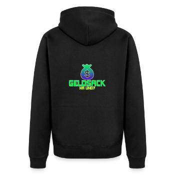 Der Geldsack - Unisex Premium Bio Zip Hoodie - Schwarz - Hinten - Nico (187cm)