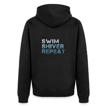 Eisbaden Neujahrsschwimmen Swim Shiver Repeat - Unisex Premium Bio Zip Hoodie - Schwarz - Hinten - Nico (187cm)