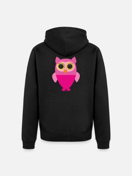 Rosa Eule - Unisex Premium Bio Zip Hoodie - Schwarz