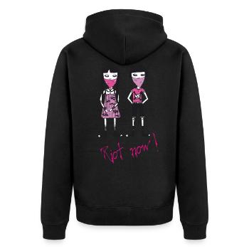 Riot now, Molly und ihr Freund mit Totenkopf Motiv - Unisex Premium Bio Zip Hoodie - Schwarz - Hinten - Nico (187cm)