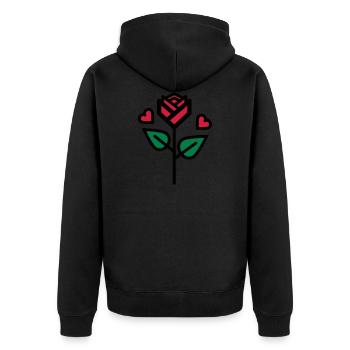 Valentinstag Rose mit Herz - Unisex Premium Bio Zip Hoodie - Schwarz - Hinten - Nico (187cm)