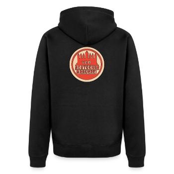 VEB Rostocker Brauerei - Unisex Premium Bio Zip Hoodie - Schwarz - Hinten - Nico (187cm)