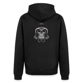 Motorradhelm Skelett! Geschenkidee Motorrad - Unisex Premium Bio Zip Hoodie - Schwarz - Hinten - Nico (187cm)