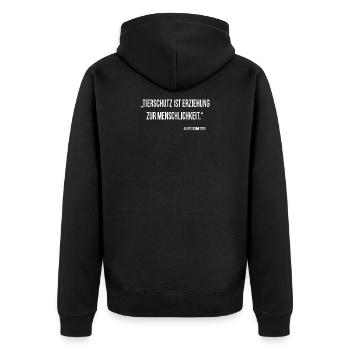 Tierschutz - Menschlichkeit - Zitat - Geschenkidee - Unisex Premium Bio Zip Hoodie - Schwarz - Hinten - Nico (187cm)